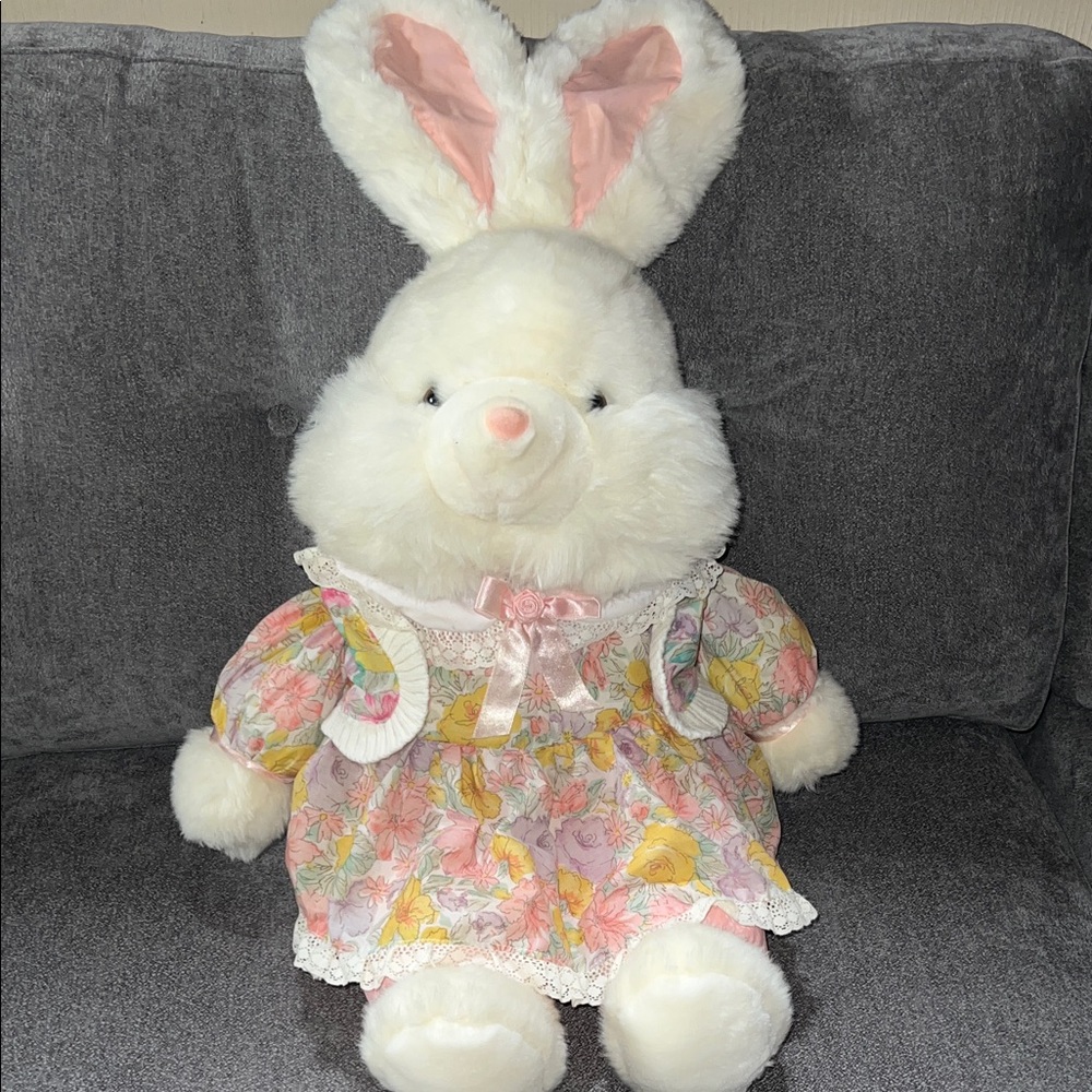 VTG T.L. Toys Plush Floral Print Dress Rabbit Easter Bunny